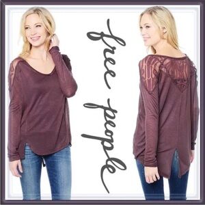 Free People / Gatsby Maroon Embroidered Mesh Back Detail Split Tail Blouse s